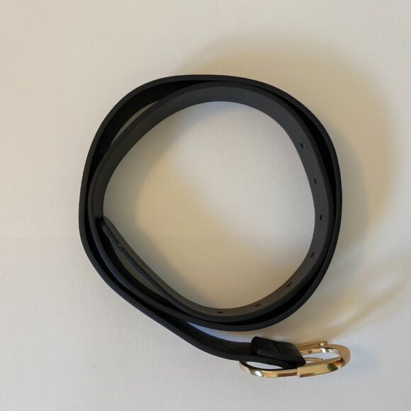 2 Pack Women's Vegan Leather Belts | 1 Black + 1 Blue with gold-tone buckles - Picture 3 of 7